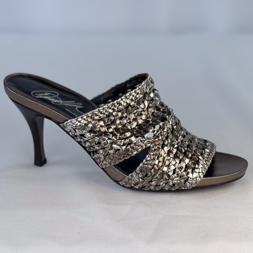 Donald J Pliner Alita Metallic Bronze Woven Leather Mule Heels Size 9M Spain